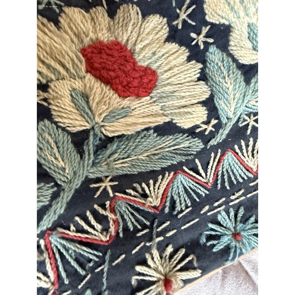 Portugal Embroidered Straw Basket Purse Woven Handle Floral Folk Art Boho VTG - Picture 10 of 15